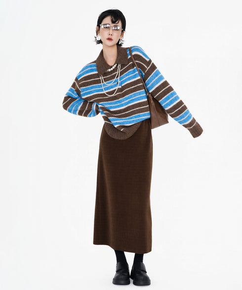 Stripe Collar Knit Pullover